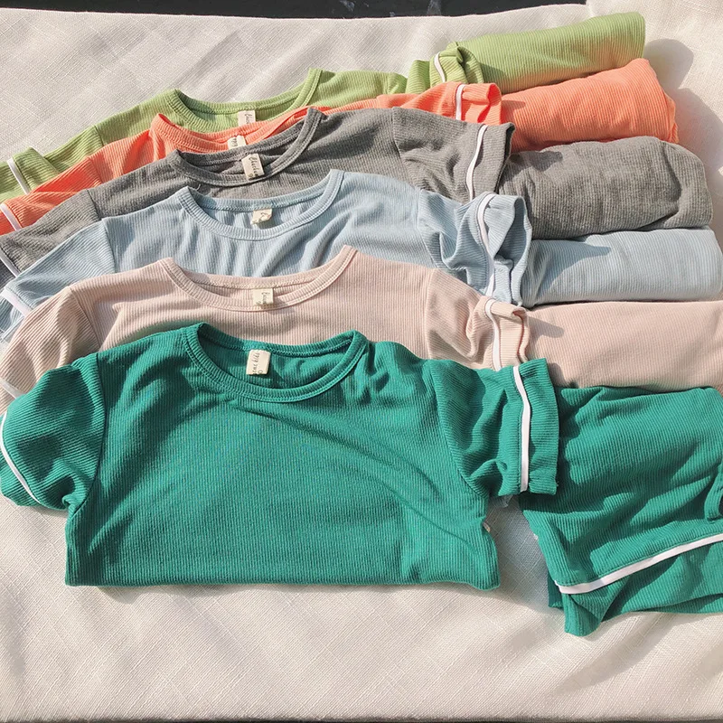 Летние хлопковые комплекты одежды из модала для мальчиков и девочек футболка с