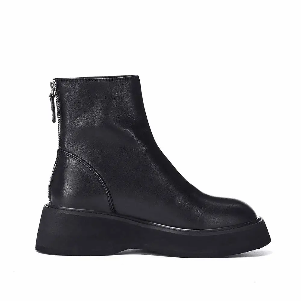 

Lenkisen high quality Chelsea boots genuine leather round toe thick bottom simple style winter keep warm women ankle boots L61