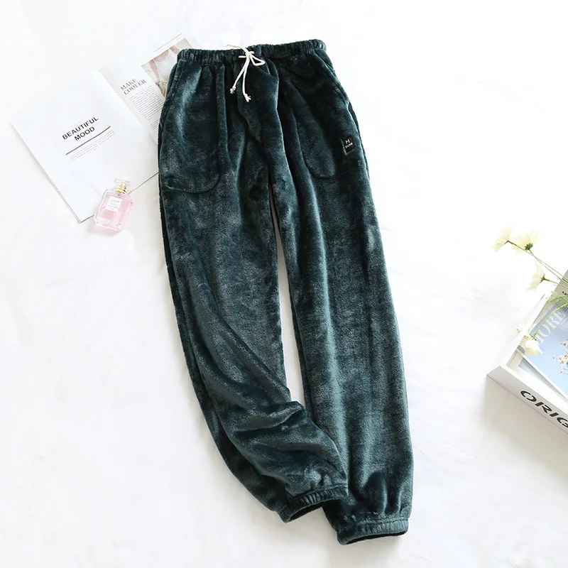 Зимние теплые фланелевые штаны для мужчин и женщин сна кораллового цвета женские