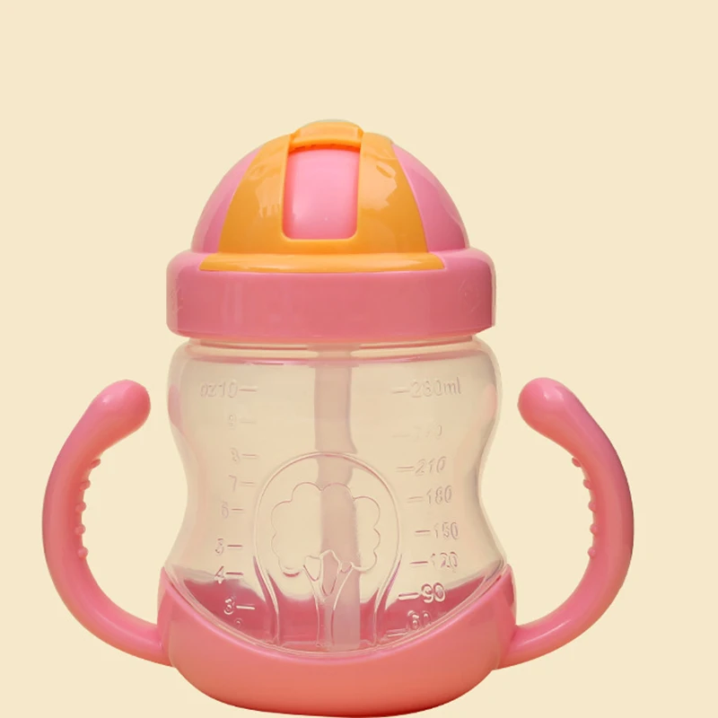 

280ml Baby Water Bottle Children Anti-slip Straw Cups Kids Learn Feeding Drinking Water Training Cup With Handle
