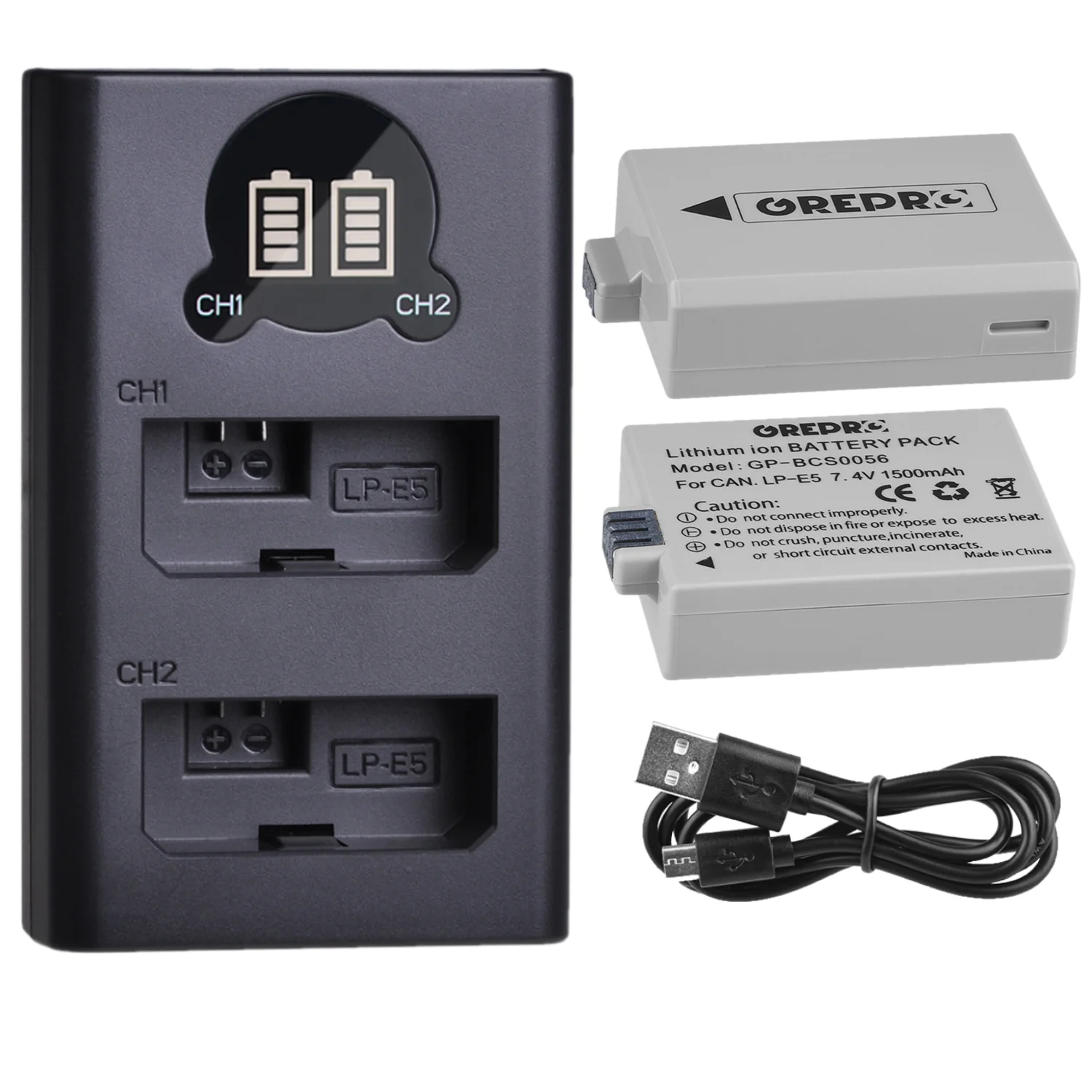 LPE5 LP-E5 Battery with LP E5 Battery Charger for Canon EOS 500D, EOS 450D, EOS 1000D, Kiss X3 X2 F EOS Rebel XS XSi Rebel T1i