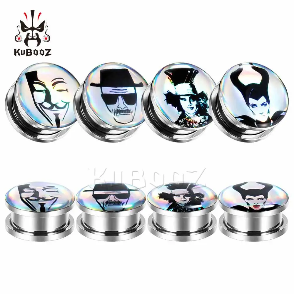 

KUBOOZ Stainless Steel Famous Character Picture Design Ear Studs Plugs Expanders Earrings Expanders Stretchers Body Jewelry 2pcs