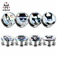 kubooz%c2%a0stainless steel famous character picture design ear studs plugs expanders earrings expanders stretchers body jewelry 2pcs