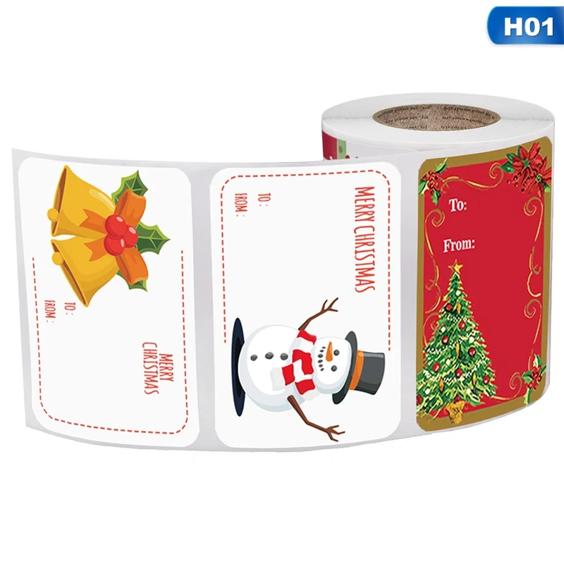 

250PCS Christmas Self Adhesive Gift Tag Stickers Santa Snowmen Xmas Tree Deer New Year Decorative Presents Labels