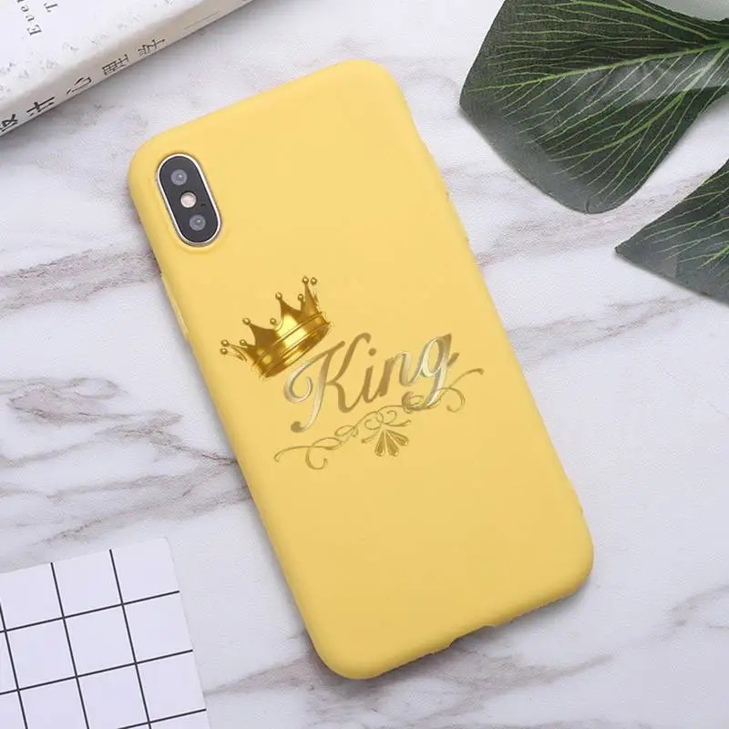 

King Queen gold Crown Phone Case Candy Color for iPhone 6 7 8 11 12 s mini pro X XS XR MAX Plus