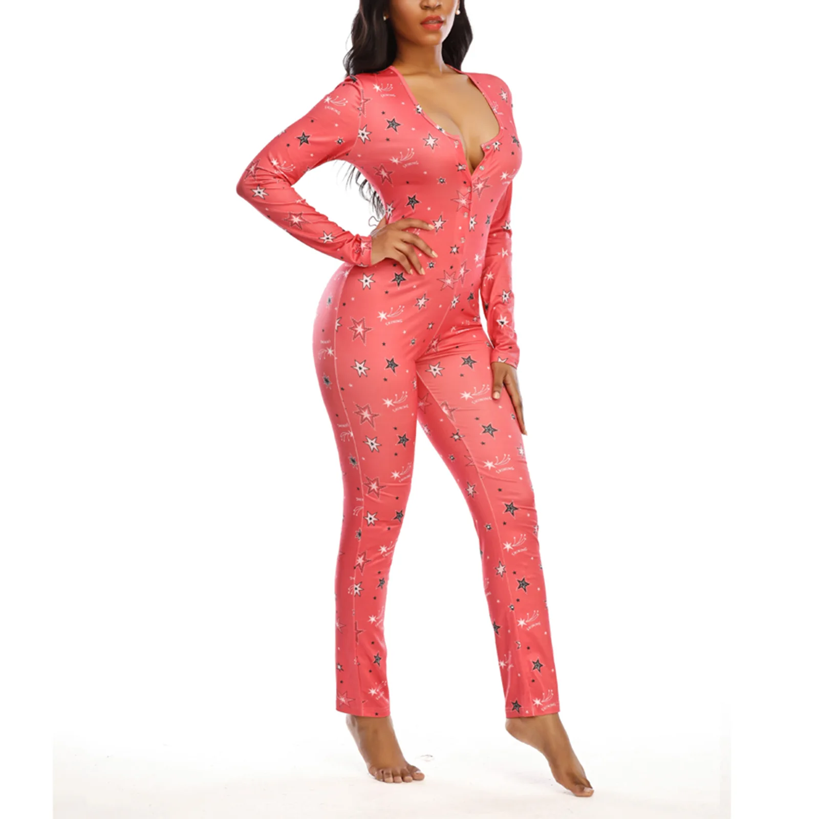 

2021 Fashion Women's One Piece Onsie Print Sleepwear Ugly Christmas Pajamas Jumpsuit Rompers Clubwear Nightwear
