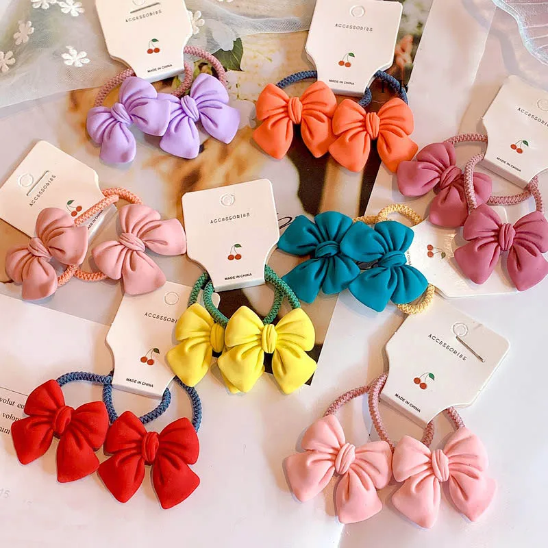 Oaoleer 2Pcs Bowknot Elastic Hair Bands Scrunchies Lovely Candy Color Bow Flower Hair Tie For Baby Girls Cute Hair Accessories (0)