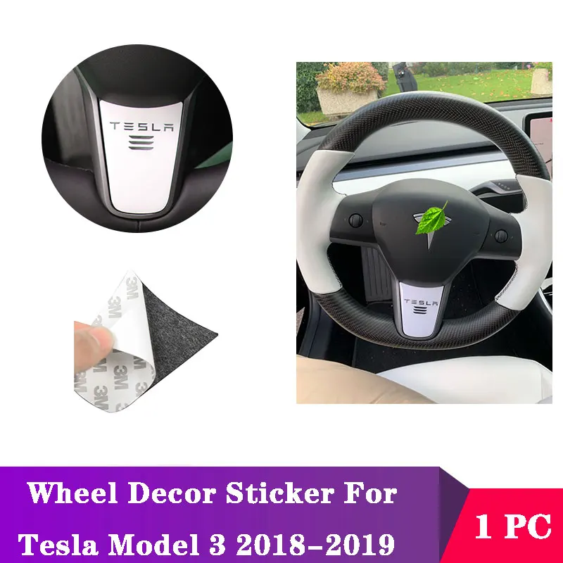 

For Tesla Model 3 17-21 Model Y White Inner Steering Wheel Decor Sticker Cover Trim 1PC