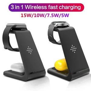 3 in 1 Qi 15W Fast Wireless Charger For iPhone Samsung Phone Holder For iWatch 6 for Airpods Galaxy Buds Gear S4 S3 Dock Charger