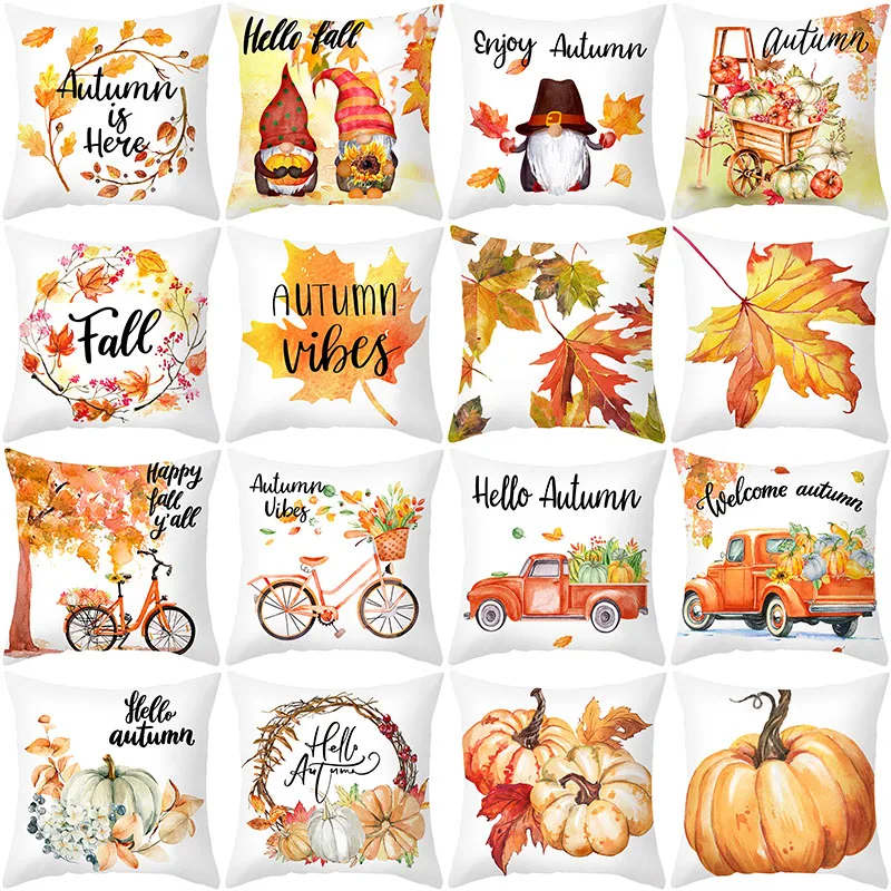 

Happy Thanksgiving Cushion Cover 45X45 Sunflower Pumpkin Pillowcase Sofa Cushions Autumn Maple leaf Decorative Pillow Covers