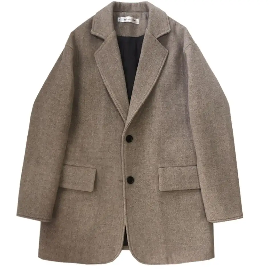 

women loose wool blends coat Plus size winter fashion double faced woolen blazer