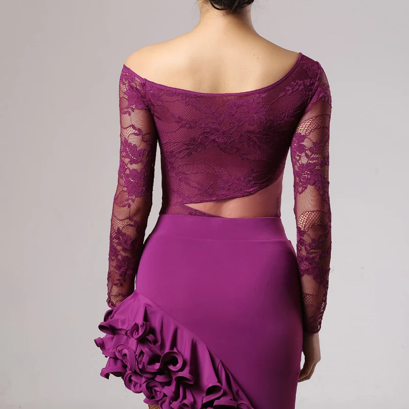 Женские топы для латиноамериканских танцев черное кружевное трико укороченный