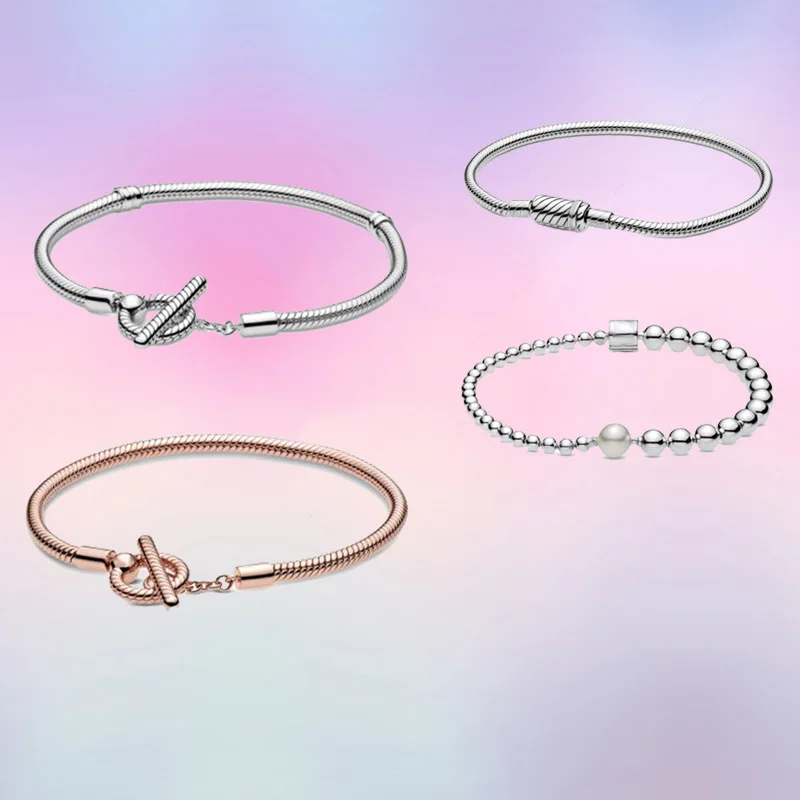 Женский браслет с жемчугом и полированными бусинами цепочка со змеиным