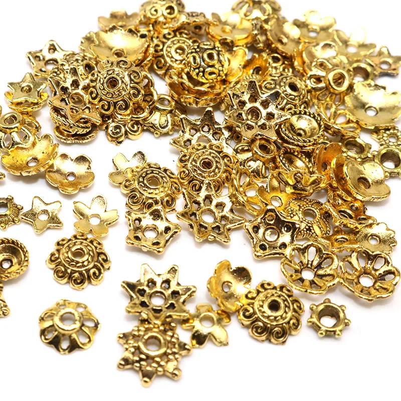 

100/200pcs Small Mixed Size Tibetan Antique Silver Color Beads Caps Mix Flower Bead Cap Needlework Diy Accessories End Caps