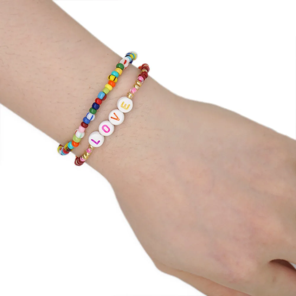 Bracelets 2021 Letter Custom Bracelet Women Rainbow PEACE And LOVE Pulseras Bohemian Handmade Multicolor Jewelry Gift | Украшения и