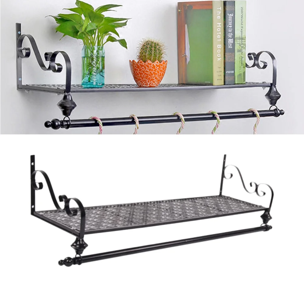 

European Vintage Iron Art Wall Hanging Storage Rack Clothes Rack (Black)