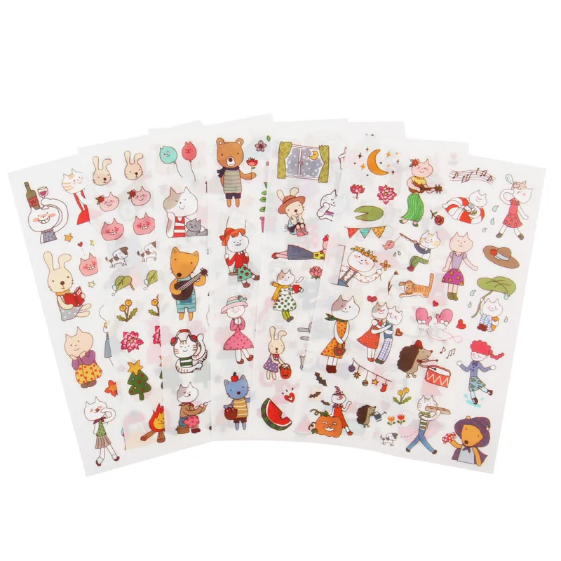 

6pcs/pack Cartoon Animal Sticker Cute Adhesive Label DIY Student Stationery Notebook Decoration Scrapbook Diary Album Sticker