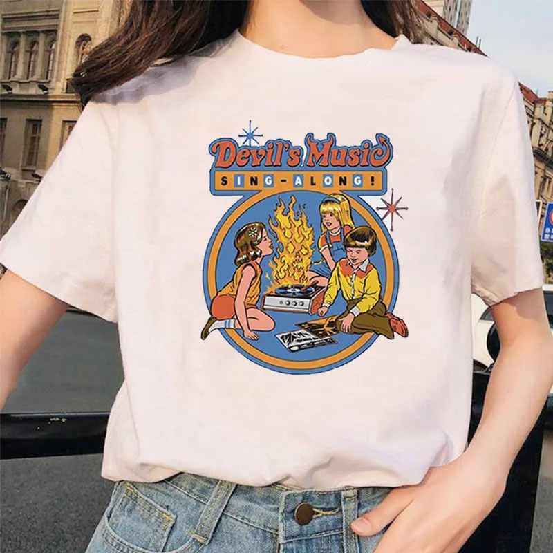 

90s Fun Graphic Print Women's T-shirt from Satan the God of Death calls the Devil summer Leisure street in Kawaii Harajuku Tops