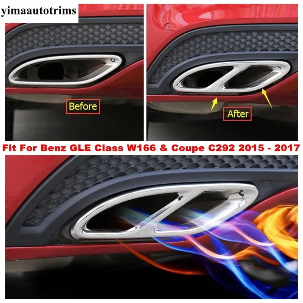 

Rear Tail Exhaust Tip Pipe Cover Trim ABS Exterior Refit Kit Fit For Mercedes Benz GLE Class W166 & Coupe C292 2015 2016 2017