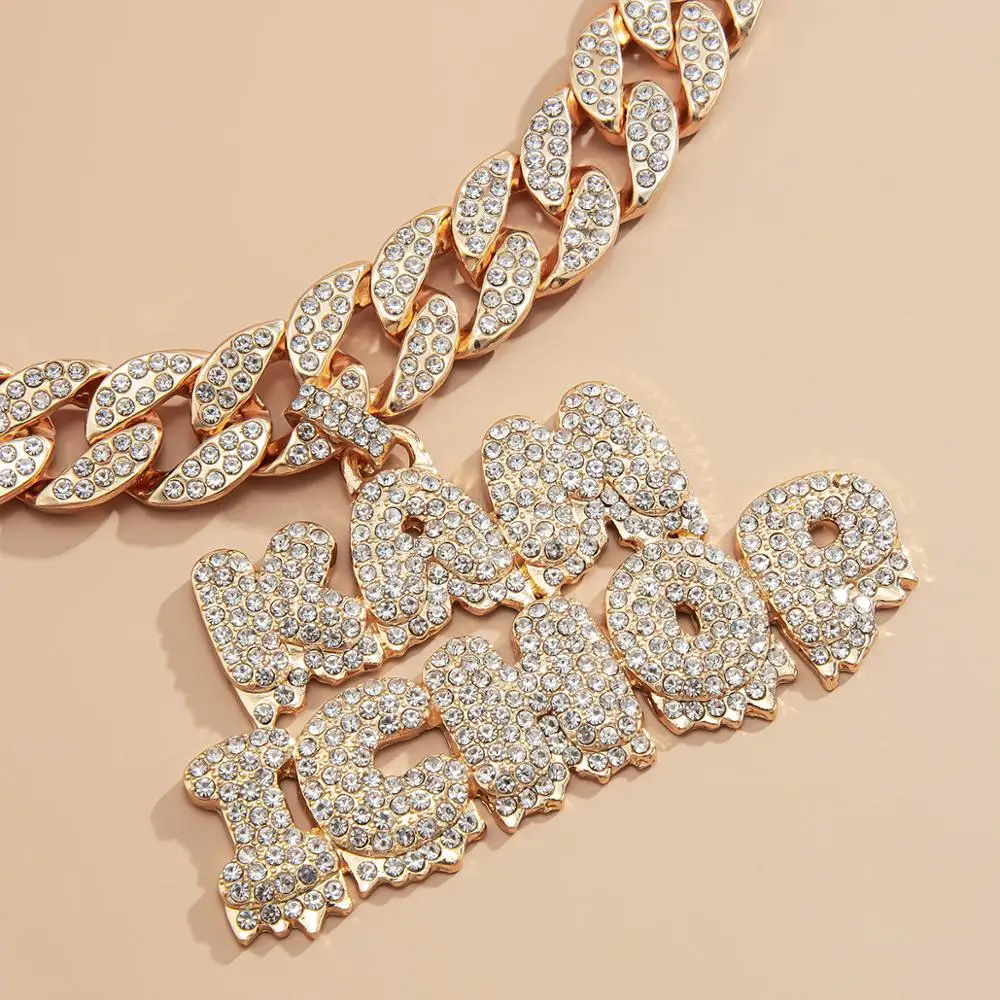 

SHIXIN Hip Hop Thick Rhinestones Iced Out Chain Necklace for Men/Women Cuban Link Chains Letter Pendant Necklaces on Neck Choker