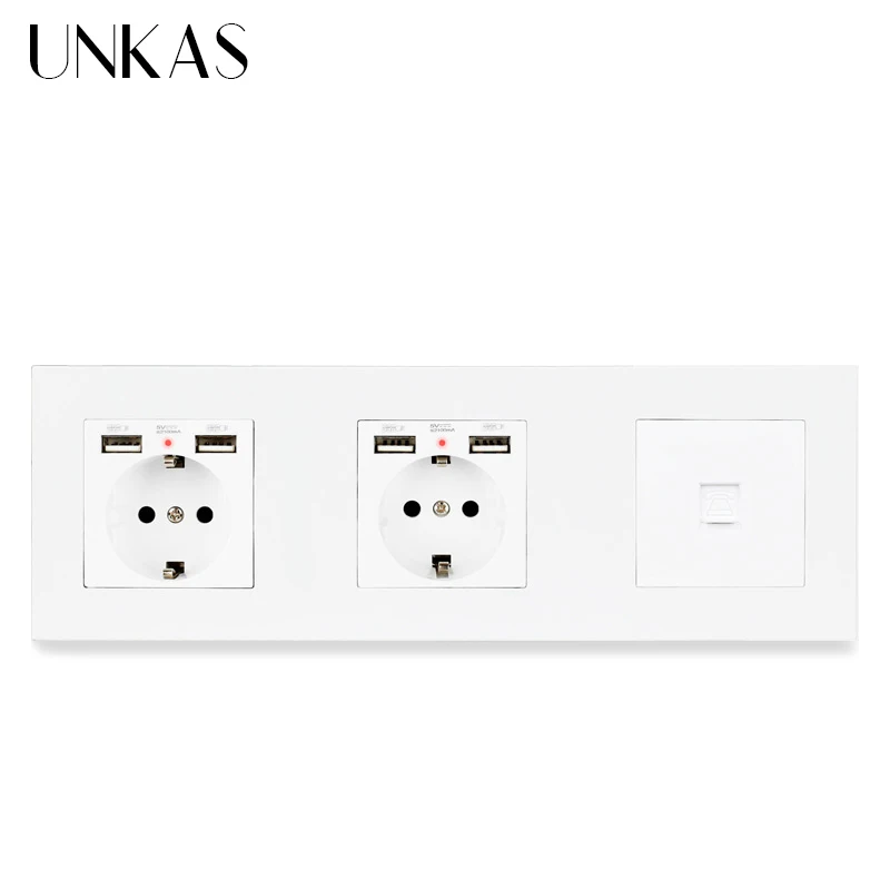 Пластиковая двойная французская стандартная настенная розетка UNKAS из ПК с 4 USB