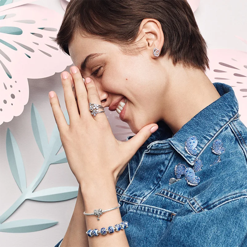 

100% 925 Pure Silver Original Reproduction 1:1 Blue Butterfly Wing Bracelet Manufacturers Direct Batch Free Delivery