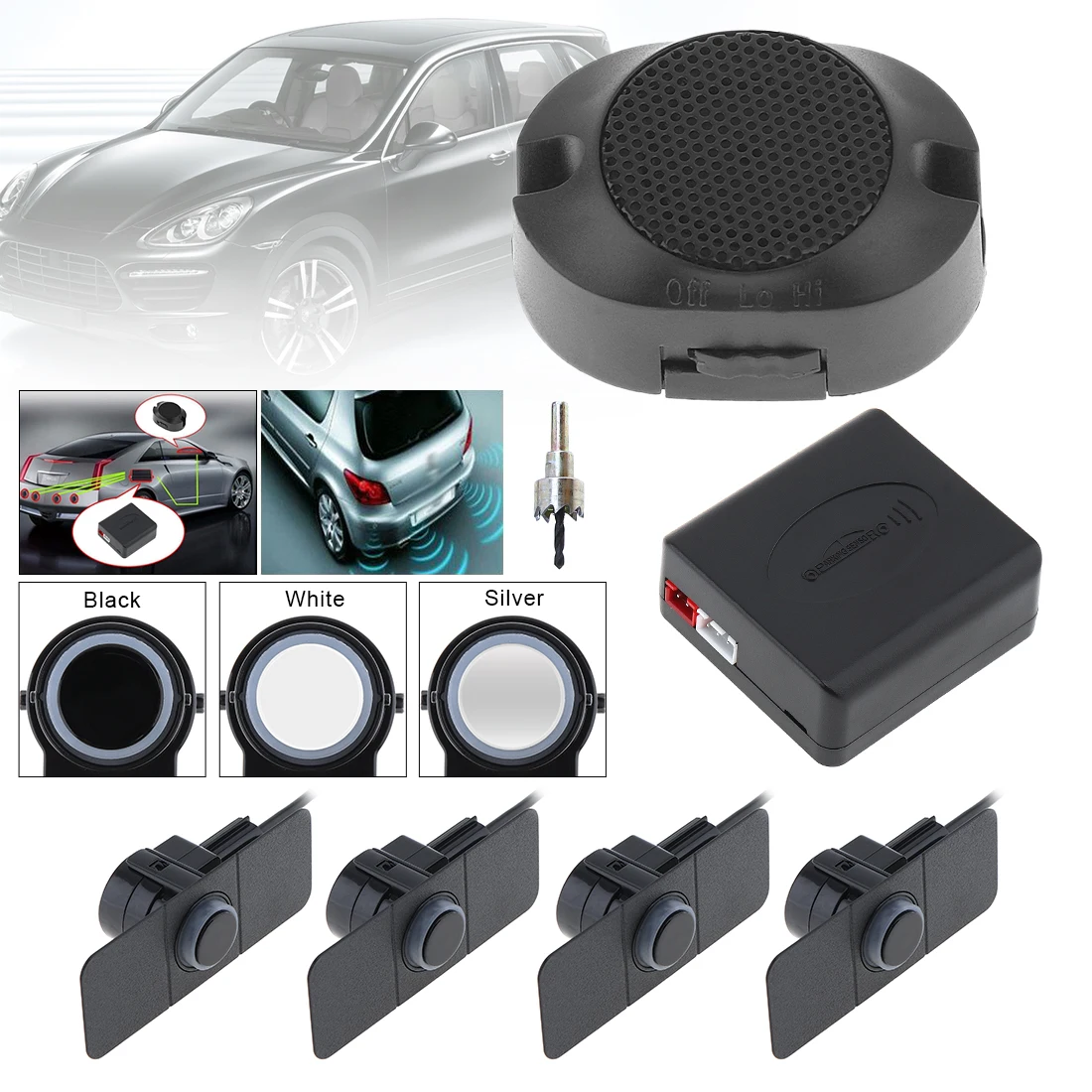 Автомобильные парковочные датчики Parktronics 4 черные/серебристые белые плоские 16 5