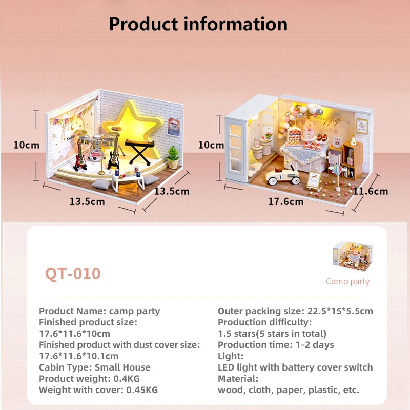 

Wooden Doll House Miniature Dollhouse DIY Doll House With Furniture Kit LED Toys for Children Christmas Gift Camp Party QT010