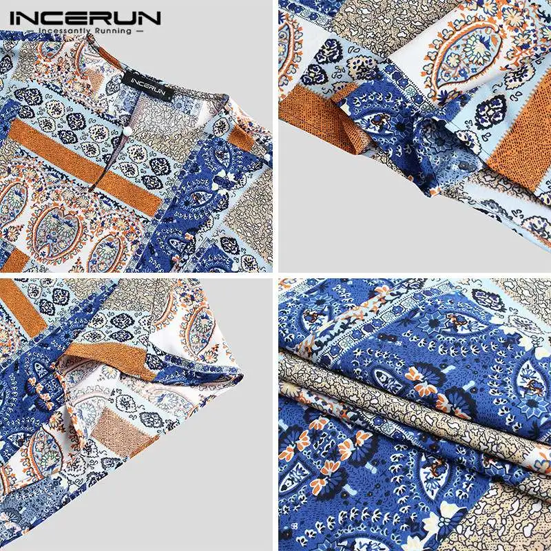 

INCERUN Men Robes Printed Streetwear O Neck Casual Vintage Irregular Caftan Men Clothes Loose Islamic Arabic Muslim Kaftan S-5XL