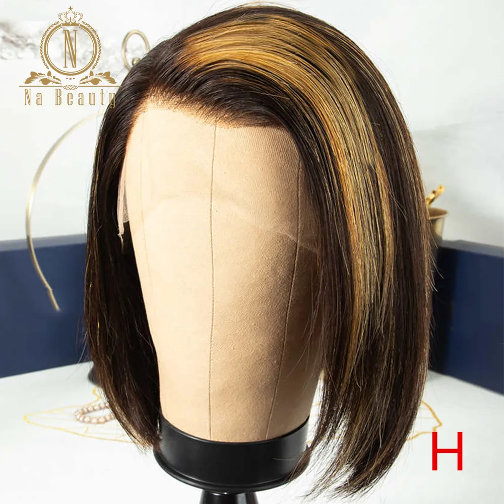 

Honey Blonde Highlight Wig 13x4 Lace Front Human Hair Wigs Short Bob Transparent Lace Wig Preplucked Ombre Color Nabeauty Remy