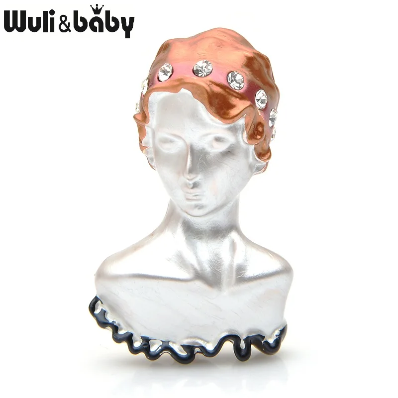 brown Wuli&baby, коричневый, черный, для женщин, скульптура, броши, для женщин, сплав, голова, фигура, специальная, Повседневная брошь для вечеринки, булавки, подарки на год - Окраска металла: brown