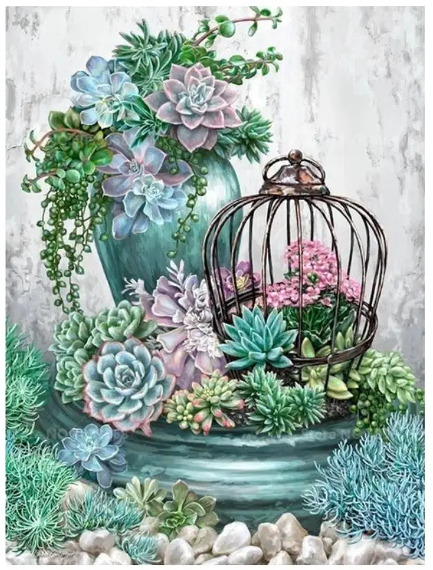 Фото Растительная Алмазная картина суккулентные цветы стул горный хрусталь Вышивка
