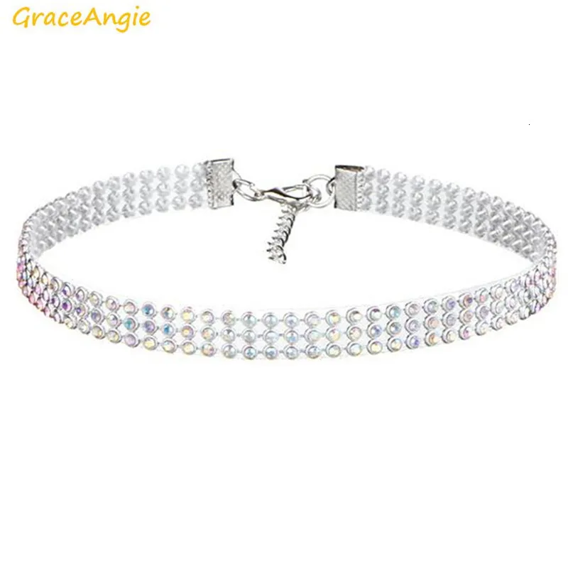 GraceAngie, 1 шт., блестящие стразы, прозрачный цвет, опционально, серебряный цвет, цепочка из сплава, колье, ожерелье, женские вечерние аксессуары