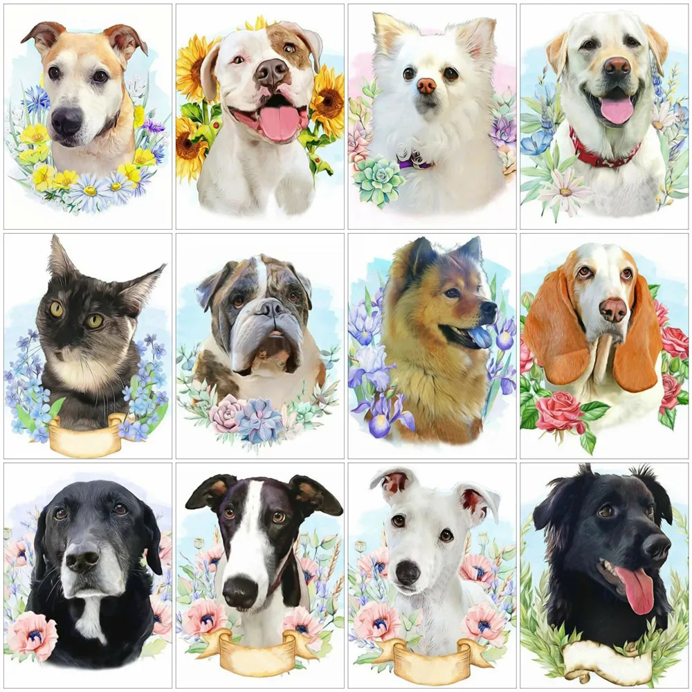 

Картина по номерам HUACAN, акриловый уникальный подарок на холсте с изображением кошки, собаки, животного, украшение детской комнаты