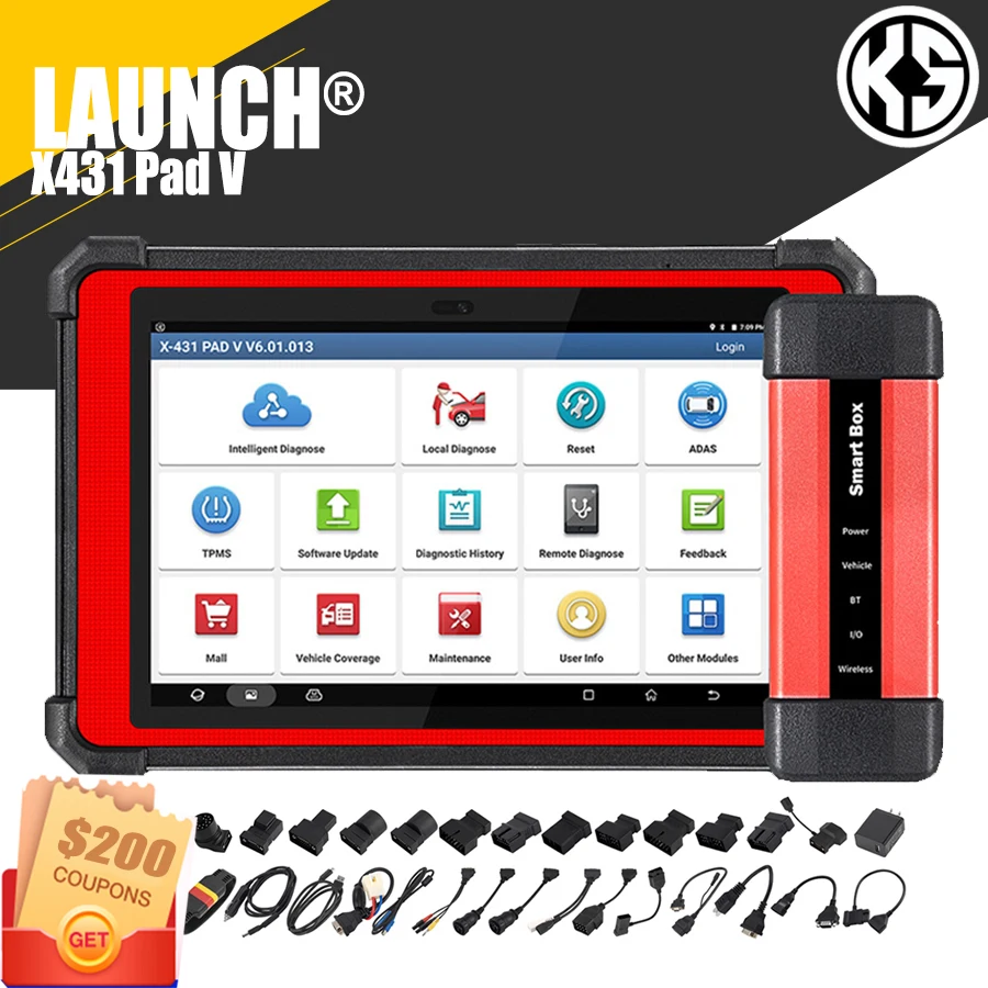 

Диагностический сканер LAUNCH X431 PAD V, диагностический сканер 10,1 дюйма и 5G Wi-Fi, OBD, Obd2, считыватель кодеров, кодирование ЭБУ, активный тест