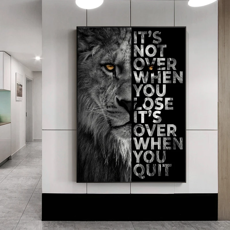 

Inspiring Words On Lion Head Canvas Paintings on the Wall Art Posters and Prints Black And White Lion Art Pictures Home Decor