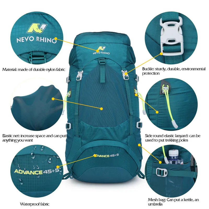 NEVO RHINO, водонепроницаемый, 50л, мужской рюкзак, унисекс, для путешествий, сумка, для пеших прогулок, для альпинизма, альпинизма, кемпинга, рюкзак для мужчин