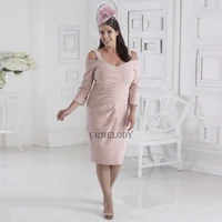 chic dusty rose knee length off the shoulder dress
