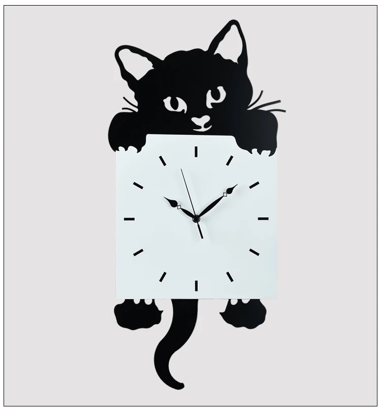 Большие модные настенные часы с изображением кота для гостиной оригинальные
