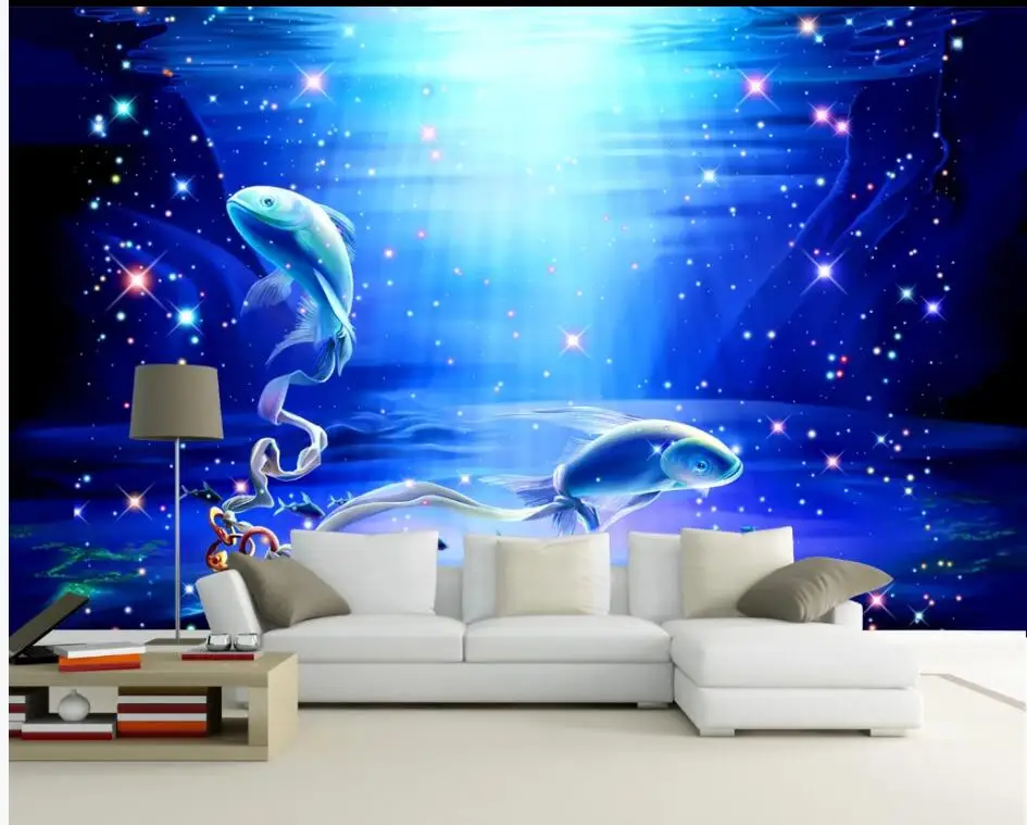 WDBH 3d фото обои на заказ Фреска Синий Фэнтези подводный мир с изображением