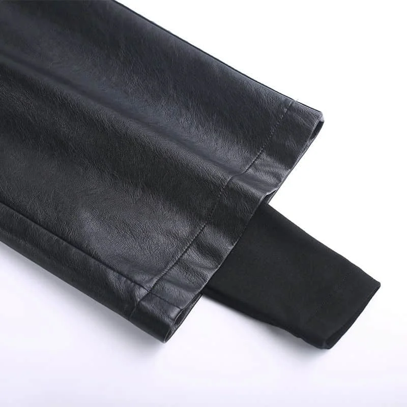 

Autumn New Loose Leather Pants Women Ankle Length Wide Leg Pants Cansual Trousers Female High Street Clothing