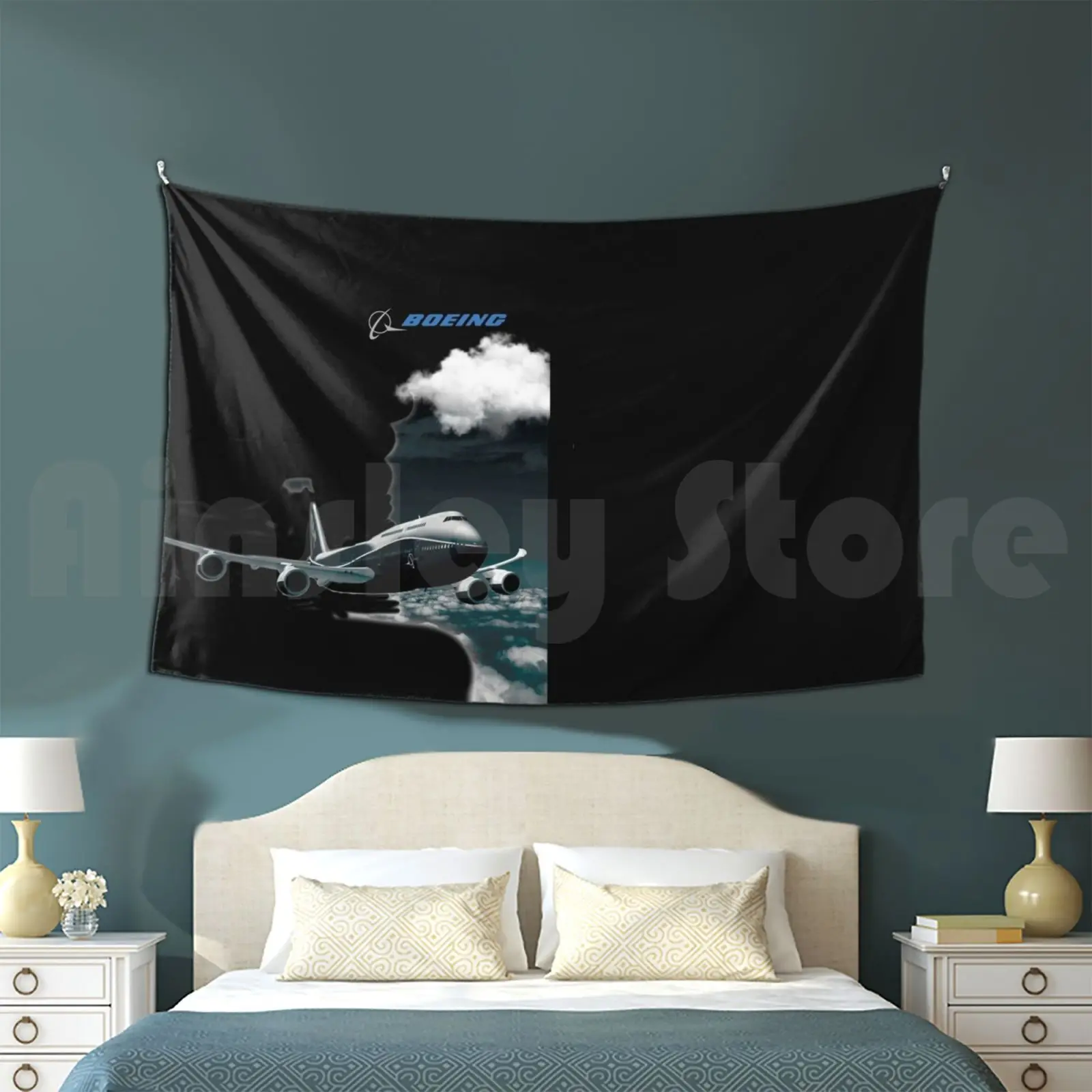 Boein самолёт и логотип в реальной комнате спальня Боинг 747 с логотипом Боинга