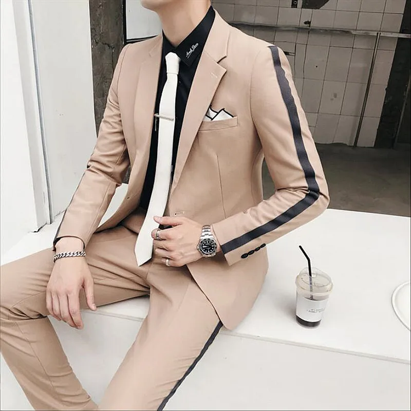 (Пиджак и брюки) роскошный мужской классический костюм цвета хаки комплект из 2