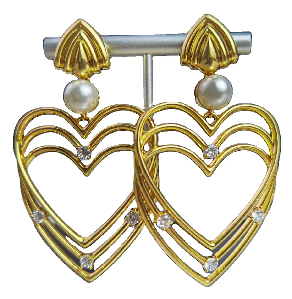 

2020 new double-layer peach earrings high-level earrings net red with the same temperament fashion personality exaggeration