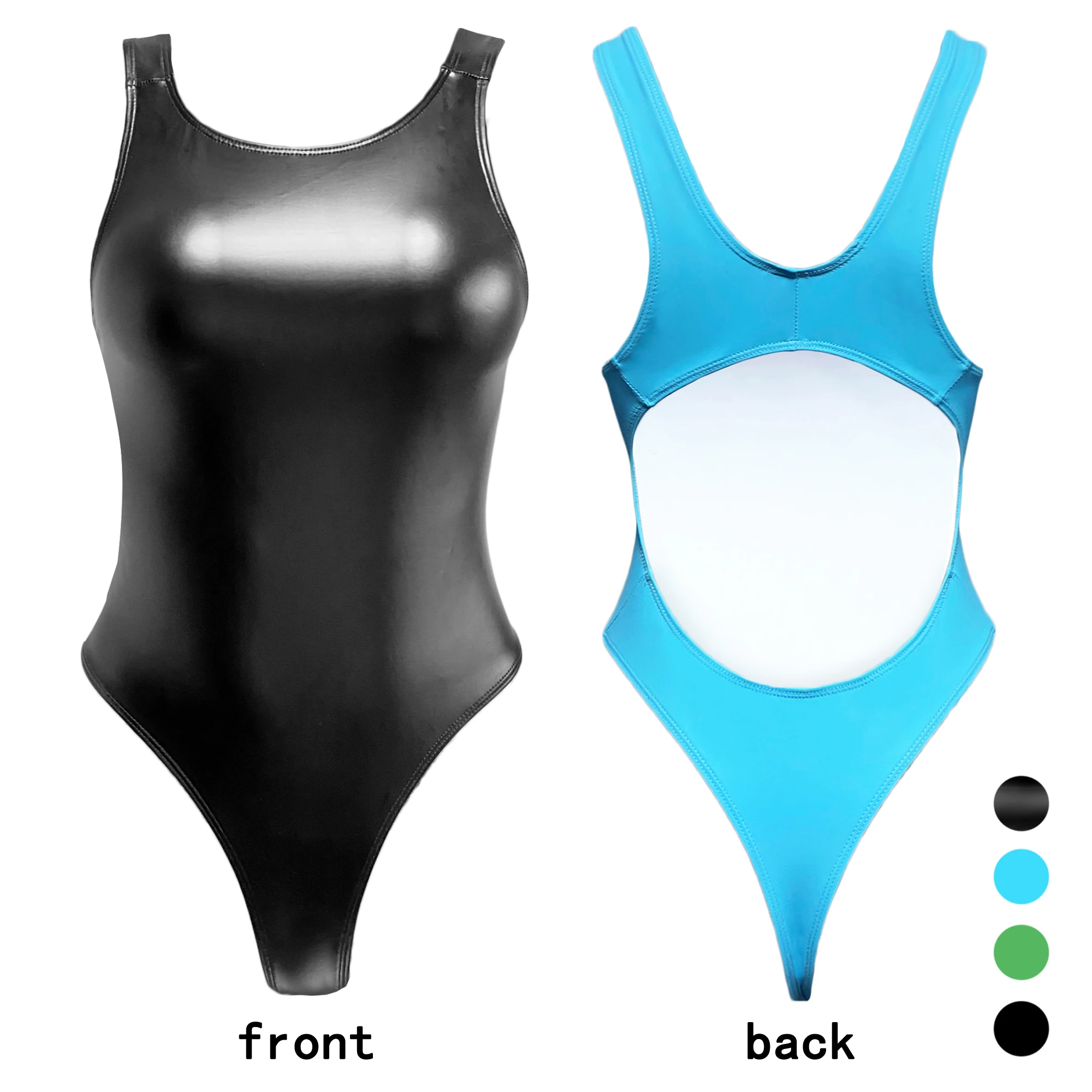 

One Piece T-shaped Swimsuit Pu Texture Black Swimsuit Matte Color Swimsuit Sexy Tight Swimsuit Beach Swimsuit Sport Type Fit