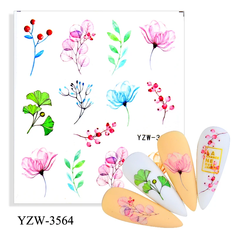 4 шт./лот зеленые тематические листья цветок наклейки для ногтей милые птицы