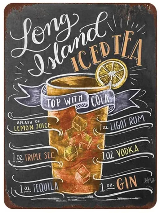 

good luckcy Tin Sign Retro Cocktail Metal Poster Bar Tavern Wall Decoration Iced Tea 8x12 inches