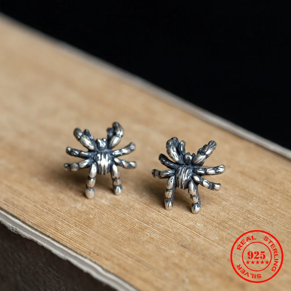 MKENDN Punk Style 925 Sterling Silver spider Stud Earrings For Men and Women Gothic Street Pop Hip Hop Ear Halloween Jewelry