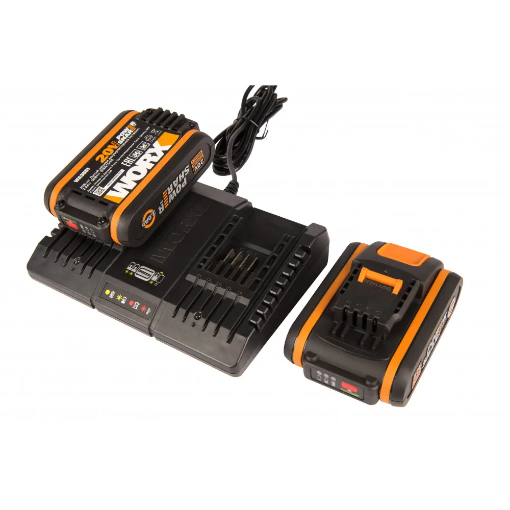 Комплект WORX WA3610: Двойное зарядное устройство WA3869 2*1A 20В 2 Аккумулятора WA3553 4А*ч