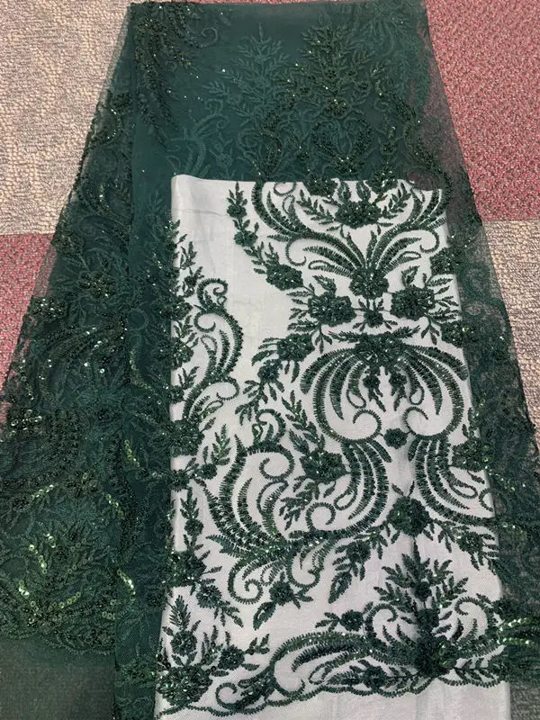 dark green Последняя африканская кружевная ткань высокого качества швейцарская отделка на вуали вышивка сетка бисером нигерийские кружевные ткани материал для шитья - Цвет: dark green